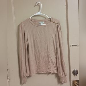 Women's ON•34TH Tan Long Sleeve Tee Gold Button Accents Size Medium